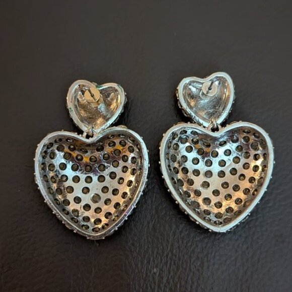 MANGO MNG Faceted Crystal Studden Drop Hanging Dangle Heart Pierced Earrings - Picture 5 of 5